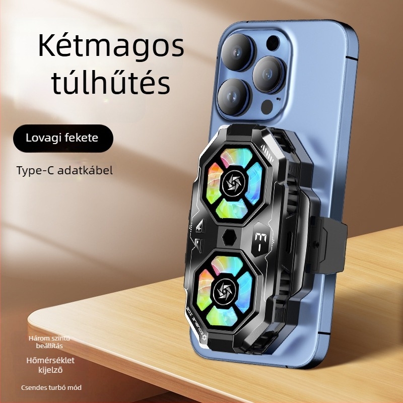 SL22 mobiltelefon-hűtő digitális kijelzővel és kettős ventilátorral, 15W, 74g, Ceramic+ABS, USB-C