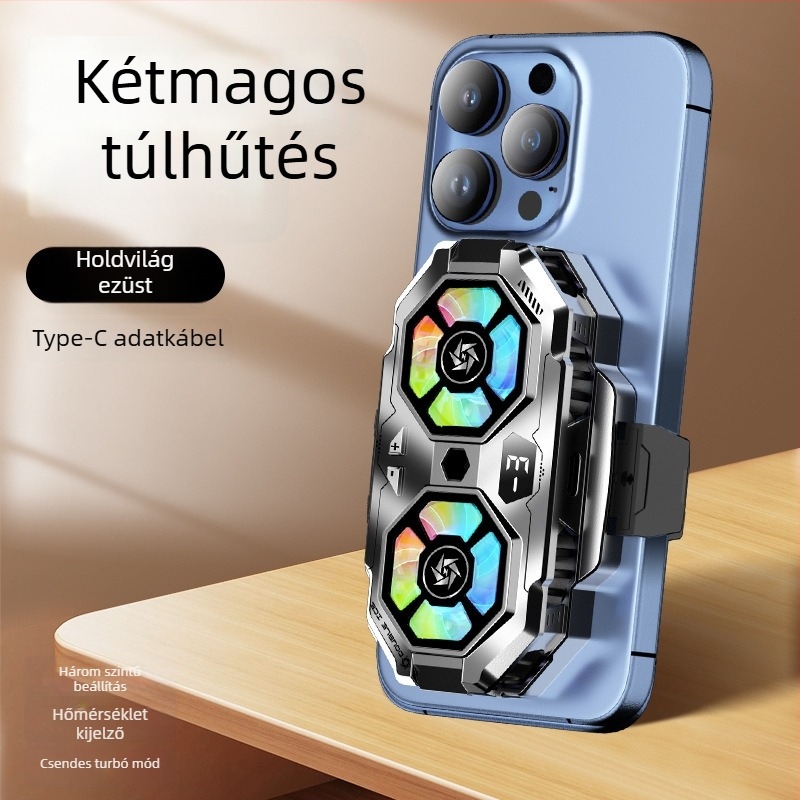 SL22 mobiltelefon-hűtő digitális kijelzővel és kettős ventilátorral, 15W, 74g, Ceramic+ABS, USB-C