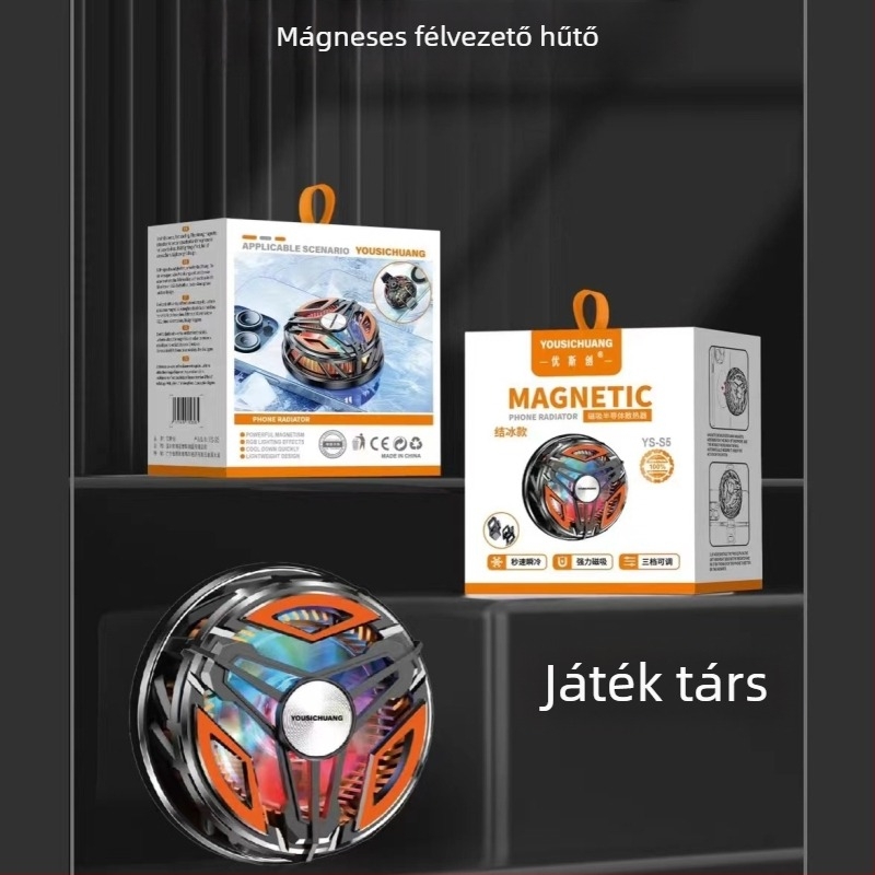 Hátsó mágneses clipses telefonhűtő – kettős használat, Type-C, 5V, modell YS-S1, 150 g, ABS + alumínium ötvözet