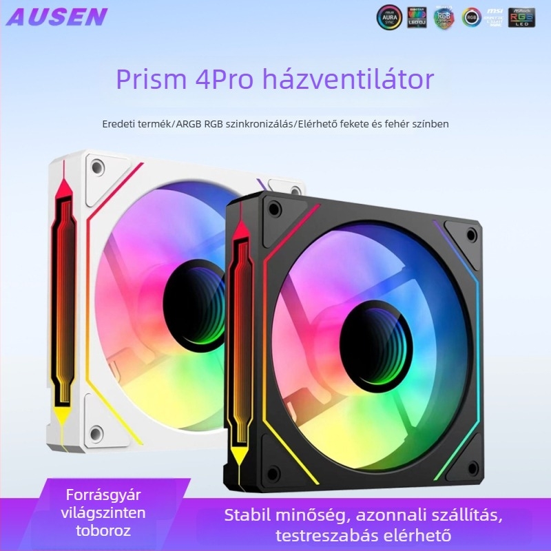 Asztali PC ház hűtőventilátora ARGB világítással, hidraulikus csapágy, 1200 RPM, zaj 30 dB, élettartam 30000 h