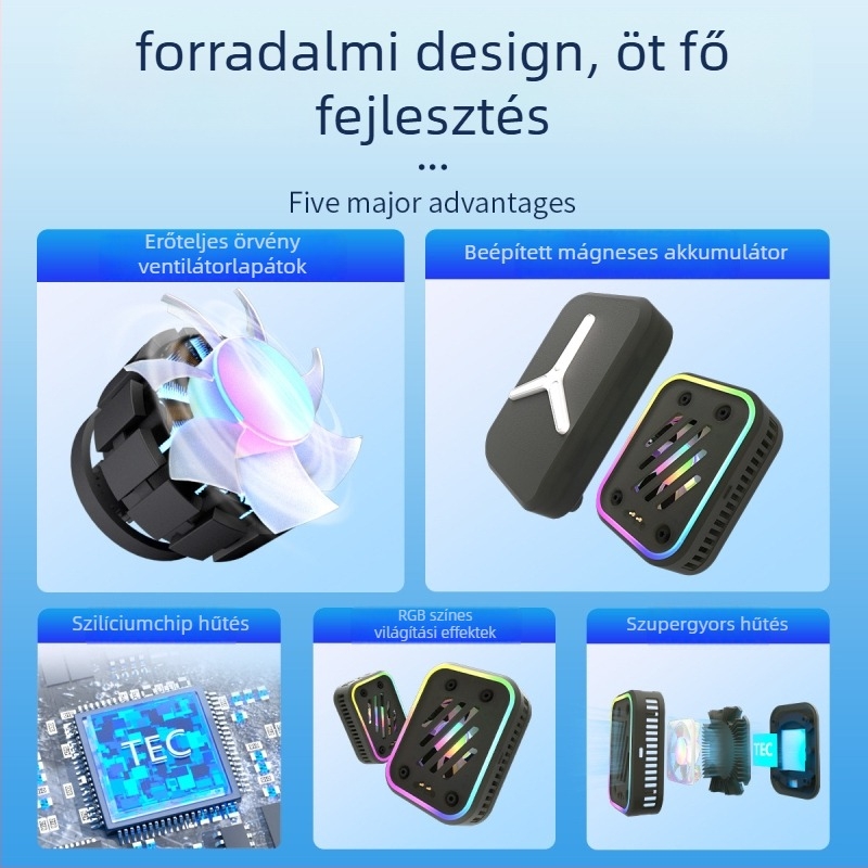 Mágneses levehető hűtő radiátor tabletekhez és telefonokhoz – SR03, 15W, ABS + alumíniumötvözet, USB-C, 2000mAh