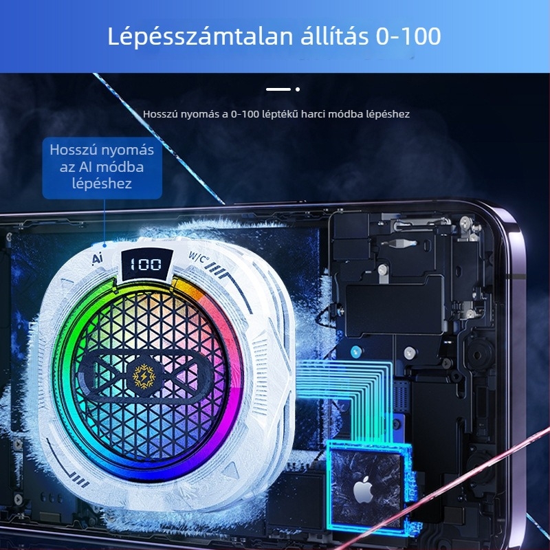Hkii TH19 félvezető okostelefon hűtő, intelligens hőmérséklet-vezérlés, digitális kijelző, USB-C interfész, mágneses rögzítés, 15–24W