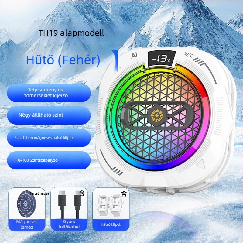 Hkii TH19 félvezető okostelefon hűtő, intelligens hőmérséklet-vezérlés, digitális kijelző, USB-C interfész, mágneses rögzítés, 15–24W