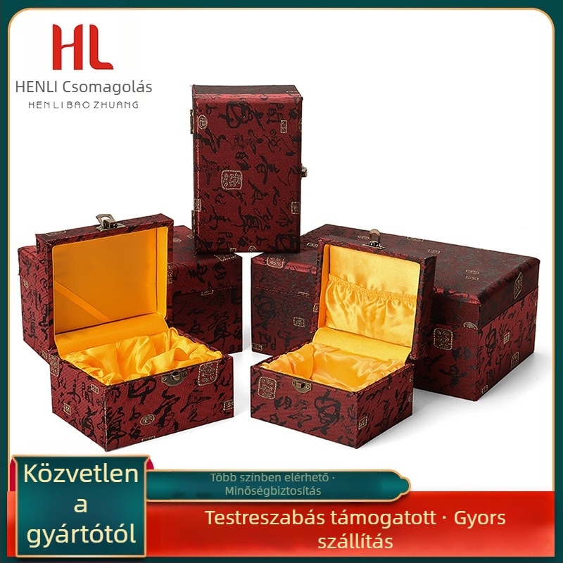 Brokát ékszerdoboz, textil bevonattal, Guangdong eredetű, csomagolás: doboz, különleges csomagolás: ékszercsomagolás