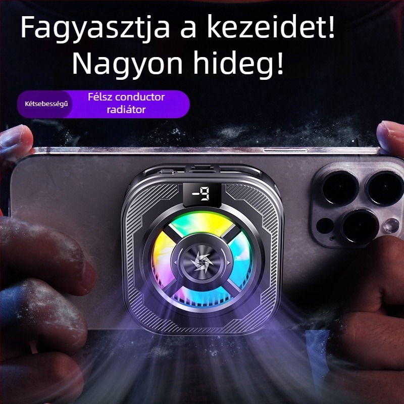 Telefonhűtő clip digitális kijelzővel, félvezetős gyorshűtés, mágneses rögzítés, 8W, Type-C