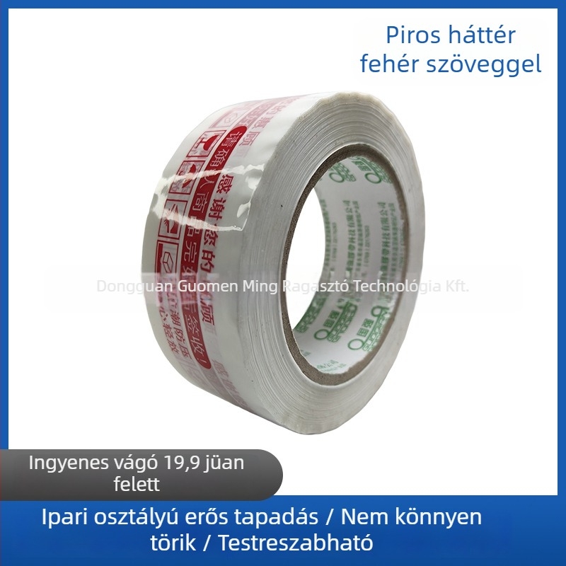 Csomagoló szalag, BOPP filmmel, nyomásérzékeny ragasztóval, vastagság 0.9–2.6 mm, alkalmas gyorslogisztikára