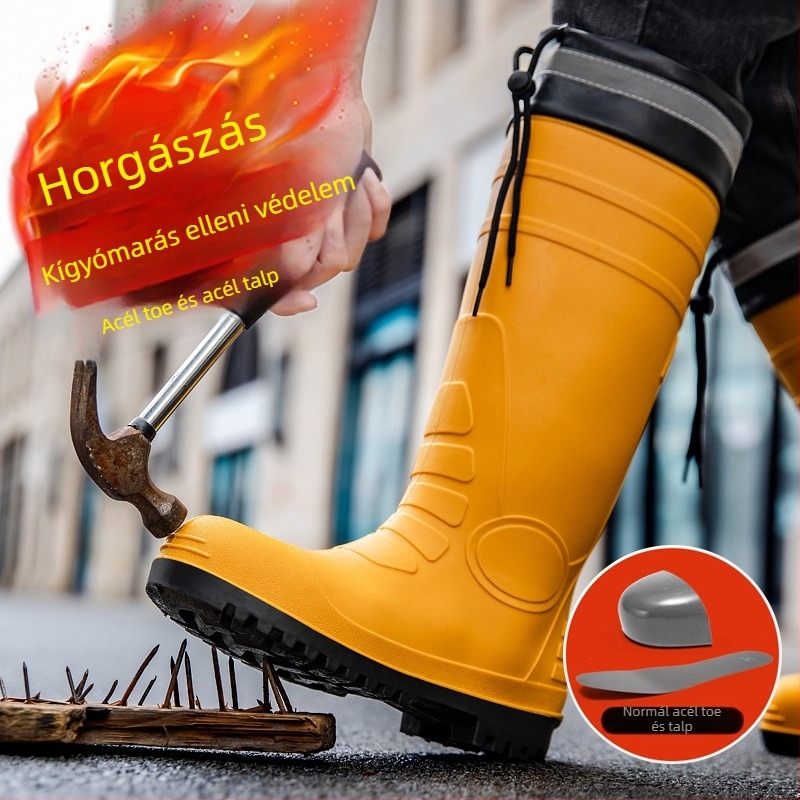 Bányászati biztonsági esőcsizmák acél orral és acél talppal, csúszásmentes, kopásálló