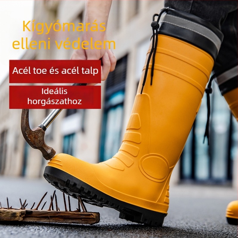 Bányászati biztonsági esőcsizmák acél orral és acél talppal, csúszásmentes, kopásálló