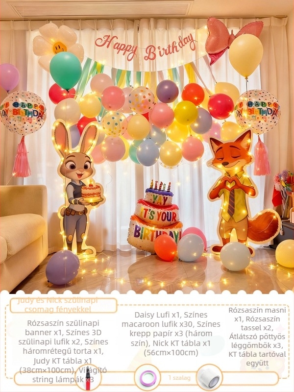 Zootopia témájú születésnapi hátfal – KT tábla, PVC, beltéri (Judy Hopps és Nick Wilde)