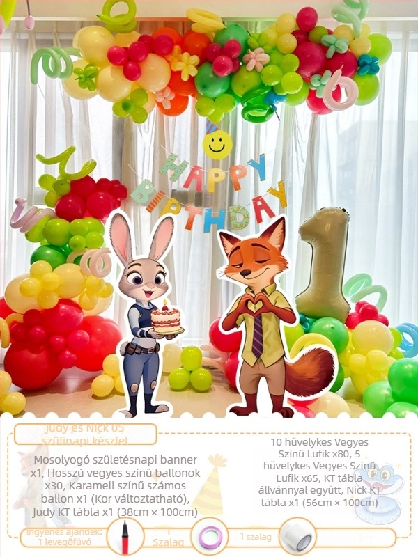 Zootopia témájú születésnapi hátfal – KT tábla, PVC, beltéri (Judy Hopps és Nick Wilde)
