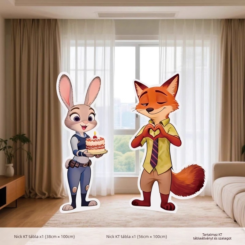 Zootopia témájú születésnapi hátfal – KT tábla, PVC, beltéri (Judy Hopps és Nick Wilde)