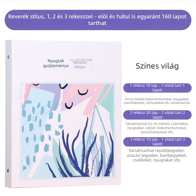 Számlák és nyugta tárolófüzet - Márka: Beautiful; Modell: Storage booklet; Típus: egyoldalas mappa; Anyag: papír; Alkalmazható papírméret: Egyéb