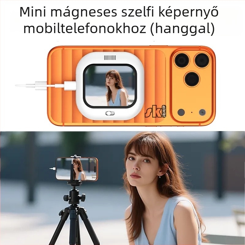 Mini mágneses telefonos szelfi kijelző hangos vetítéssel és képernyő-tükrözéssel, távirányítós selfie eszköz X3