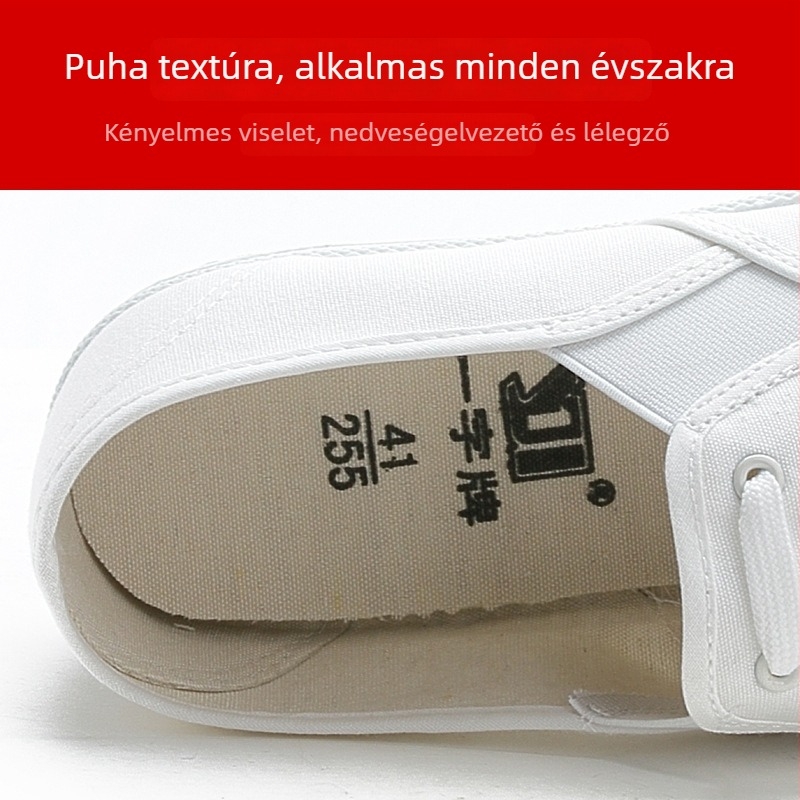 Férfi kórházi cipő, vászon felsőrész, kerek orr, injekciós talp, textil talpbetét, irodai használatra