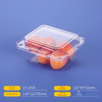 Egyszer használatos gyümölcs- és zöldségcsomagoló doboz fedővel, PE műanyagból, téglalap alakú, testreszabott feldolgozás és logó nyomtatás