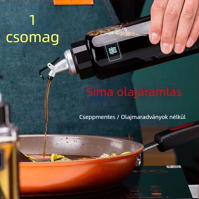 Magas bóroszilikát üvegből készült olajtartó, hermetikus és szivárgásmentes, automata nyitás-zárású, hőálló, alkalmas olajra, ecetre és fűszerekre