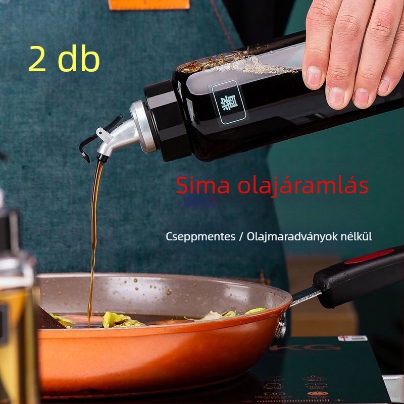 Magas bóroszilikát üvegből készült olajtartó, hermetikus és szivárgásmentes, automata nyitás-zárású, hőálló, alkalmas olajra, ecetre és fűszerekre