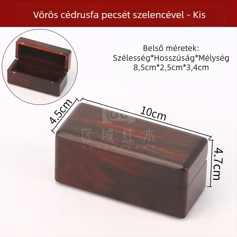 Hordozható tömörfa pecsét-doboz egyetlen pecsét számára, lehajtható fedéllel, természetes fa, gravírozott kivitel, kávébarna filcbelés, modell PEF901, pecsét-tároló