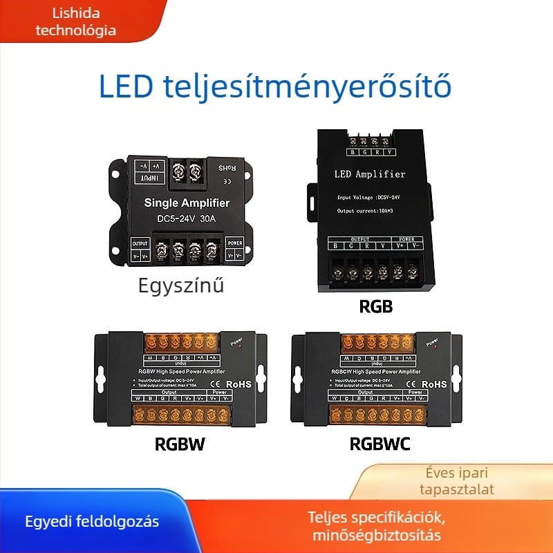 LED szalag RGB/RGBW erősítő és vezérlő, 12V/24V, fém ház, modell LSD-AF054, lisxchda