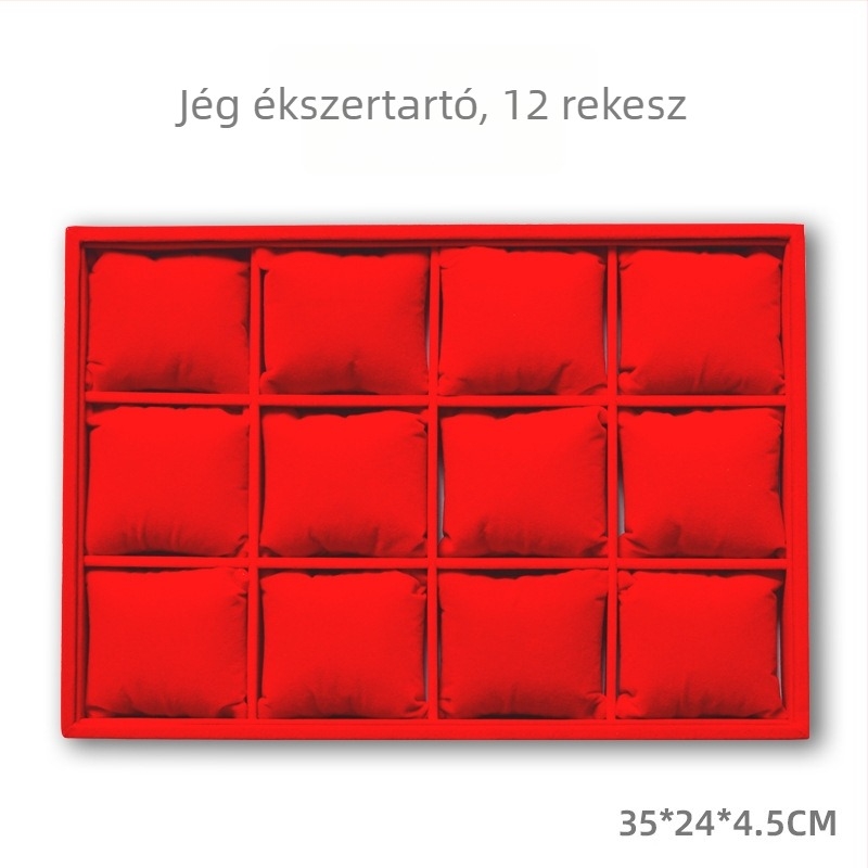 12 rekeszű órák és ékszerek tároló- és kiállító tálca, faanyagú kivitel, Jiangxi eredetű, csomagoló doboz, szállítási csomagolás
