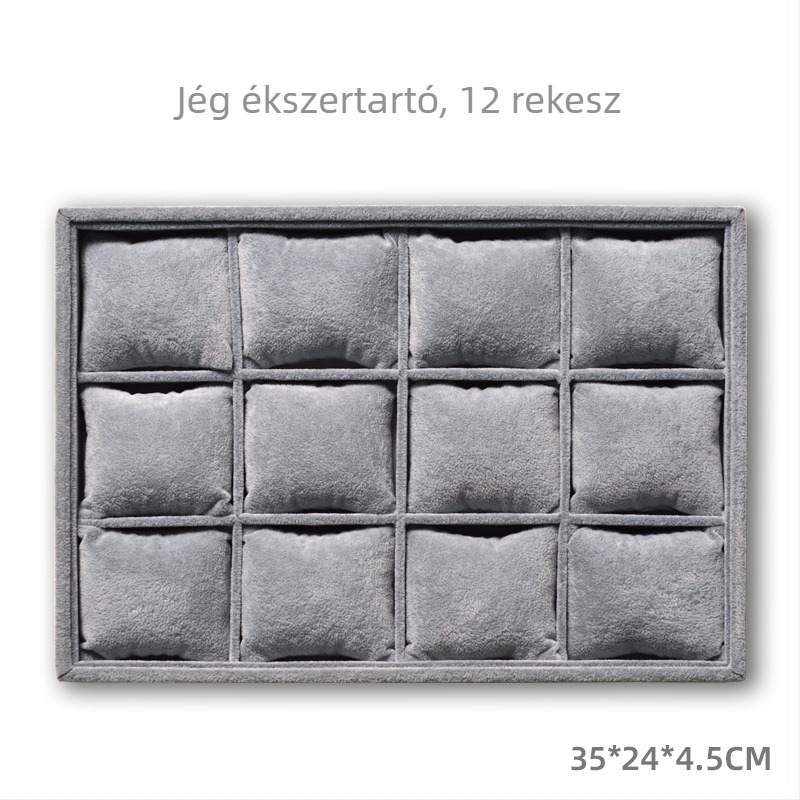 12 rekeszű órák és ékszerek tároló- és kiállító tálca, faanyagú kivitel, Jiangxi eredetű, csomagoló doboz, szállítási csomagolás