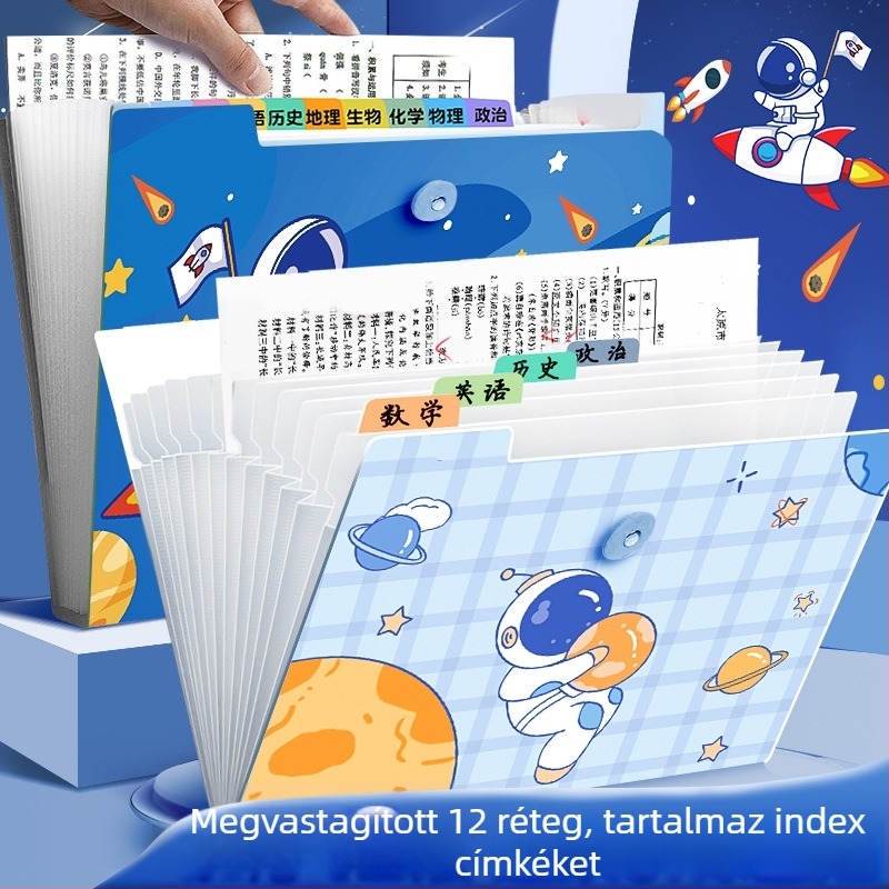 Átlátszó műanyag akordeon mappa dokumentumokhoz, 12 rekesz, 0,6 mm vastagság