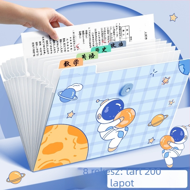 Átlátszó műanyag akordeon mappa dokumentumokhoz, 12 rekesz, 0,6 mm vastagság