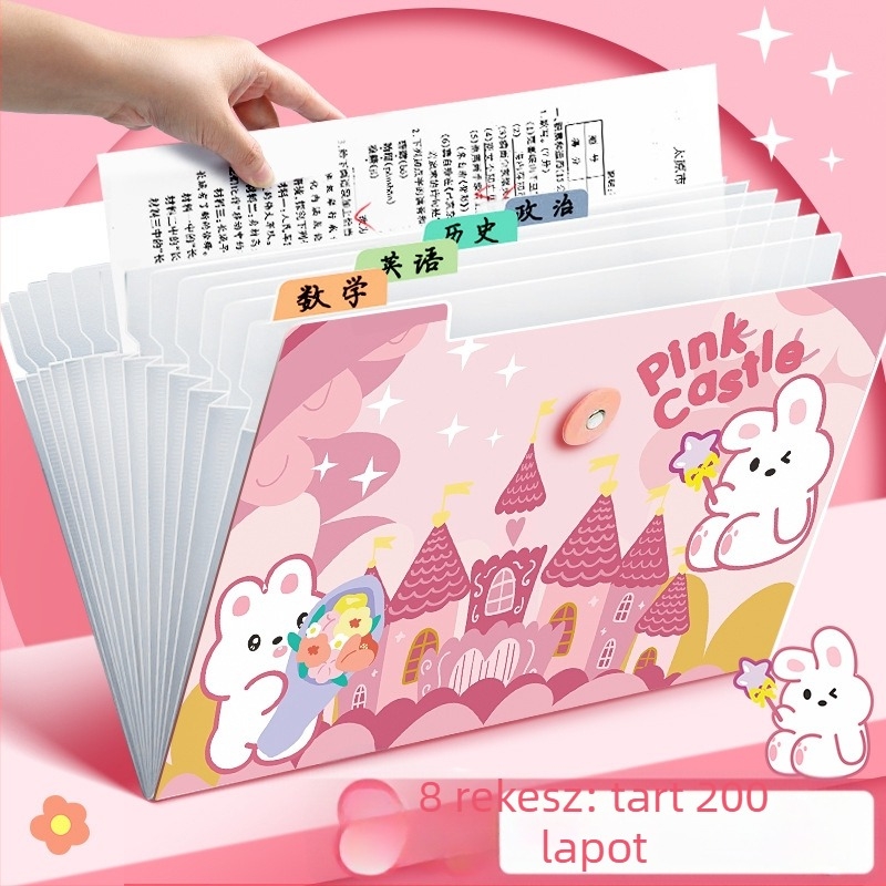 Átlátszó műanyag akordeon mappa dokumentumokhoz, 12 rekesz, 0,6 mm vastagság