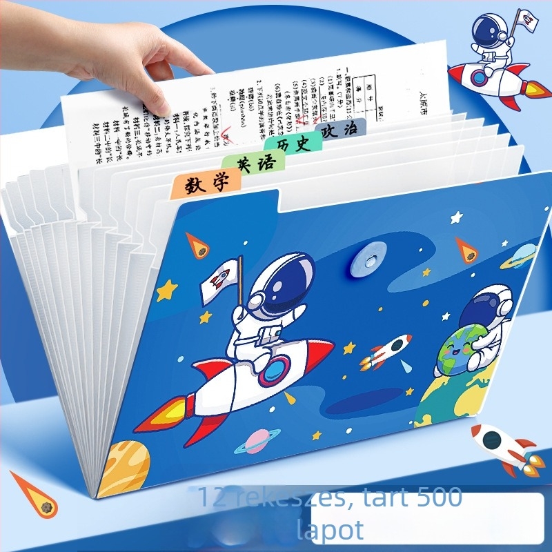 Átlátszó műanyag akordeon mappa dokumentumokhoz, 12 rekesz, 0,6 mm vastagság