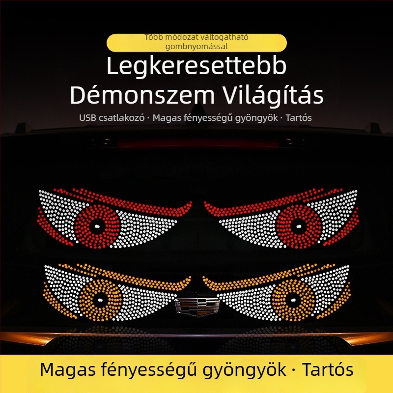 Démon szem LED kijelző autóhoz, akril, XS1, USB-tápellátás 5V 1W, első és hátsó ablakokra ragasztóval