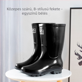 Férfi PVC esőcsizma középmagasságú, kopásálló, csúszásmentes talppal, fekete