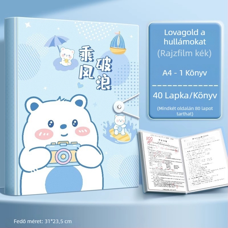 A4-es mappa dokumentumokhoz és kottaívekhez átlátszó betétekkel, PP anyag, 60 oldal, 0.55 mm vastagság, Slow Work