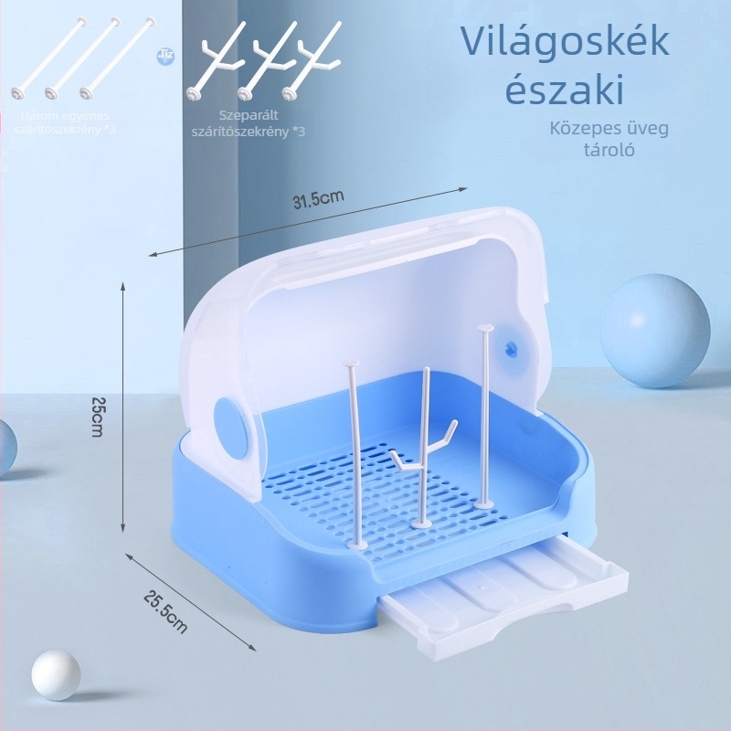 Baba cumisüveg és evőeszközök tároló doboza porvédett fedéllel és levezető polccal - Modell 998, PP, kapacitás 1000 L+, összecsukható, nedvességálló
