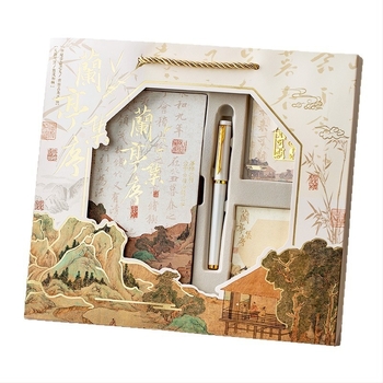Notebook ajándék készlet Thousand-Mile Landscape motívummal, ősi kínai stílus, Dowling papír, varrott kötés, 200–300 oldal