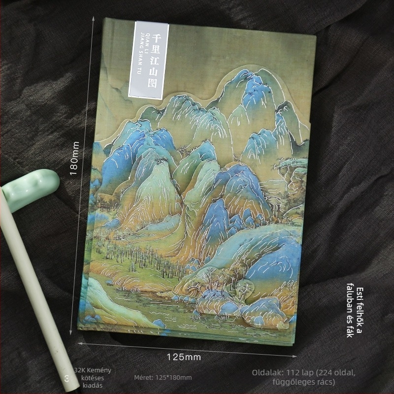 Notebook ajándék készlet Thousand-Mile Landscape motívummal, ősi kínai stílus, Dowling papír, varrott kötés, 200–300 oldal