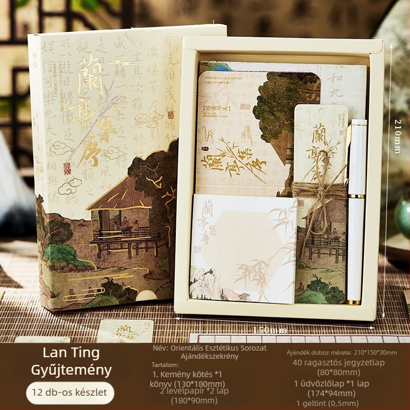 Notebook ajándék készlet Thousand-Mile Landscape motívummal, ősi kínai stílus, Dowling papír, varrott kötés, 200–300 oldal