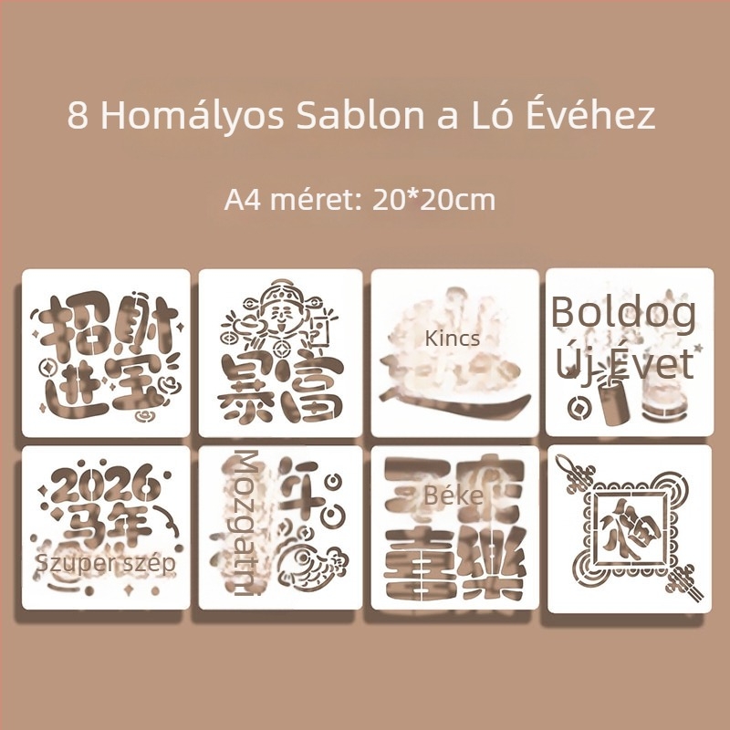 Lyukas sablon a nyomtatáshoz ló évének áldás motívummal – modern minimalista stílus, üzleti ajándékhoz