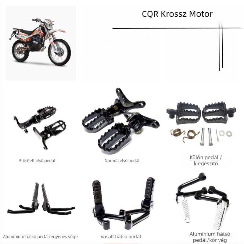 Elülső pedálok alumíniumötvözetből és megerősített hátsó pedállemez CQR terepmotorhoz, felület sütőben festve
