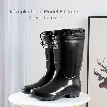 Férfi középmagas esőcsizma, PVC felsőrész, műanyag talp, kerek orr, alacsony lapos sarok