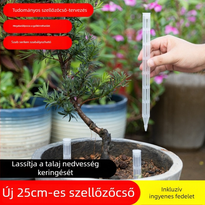 Talajlevegőztető cső cseréphez – műanyag, megelőzi a gyökérrothadást, Qinju márka, 4417 modell