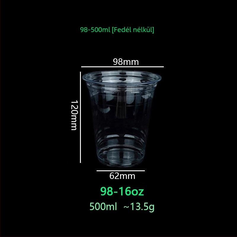 Egyszer használatos PET pohár fedővel kávéhoz és hideg italokhoz – téglalap alakú, kapacitás 501–600 ml, PET anyag, logó nyomtatás lehetséges