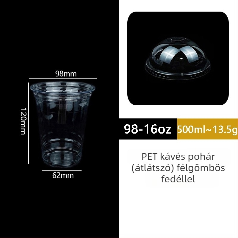 Egyszer használatos PET pohár fedővel kávéhoz és hideg italokhoz – téglalap alakú, kapacitás 501–600 ml, PET anyag, logó nyomtatás lehetséges