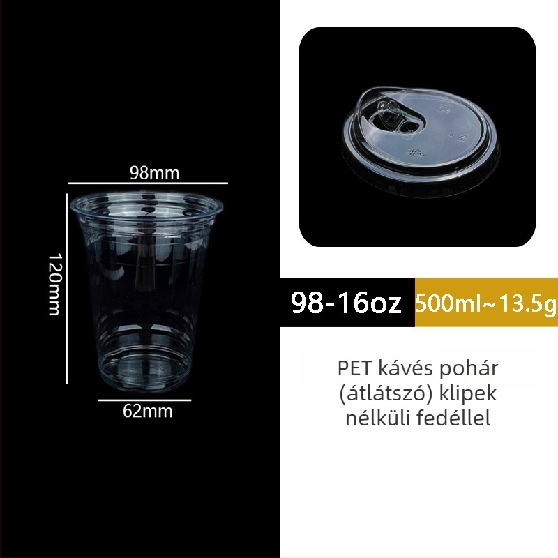 Egyszer használatos PET pohár fedővel kávéhoz és hideg italokhoz – téglalap alakú, kapacitás 501–600 ml, PET anyag, logó nyomtatás lehetséges