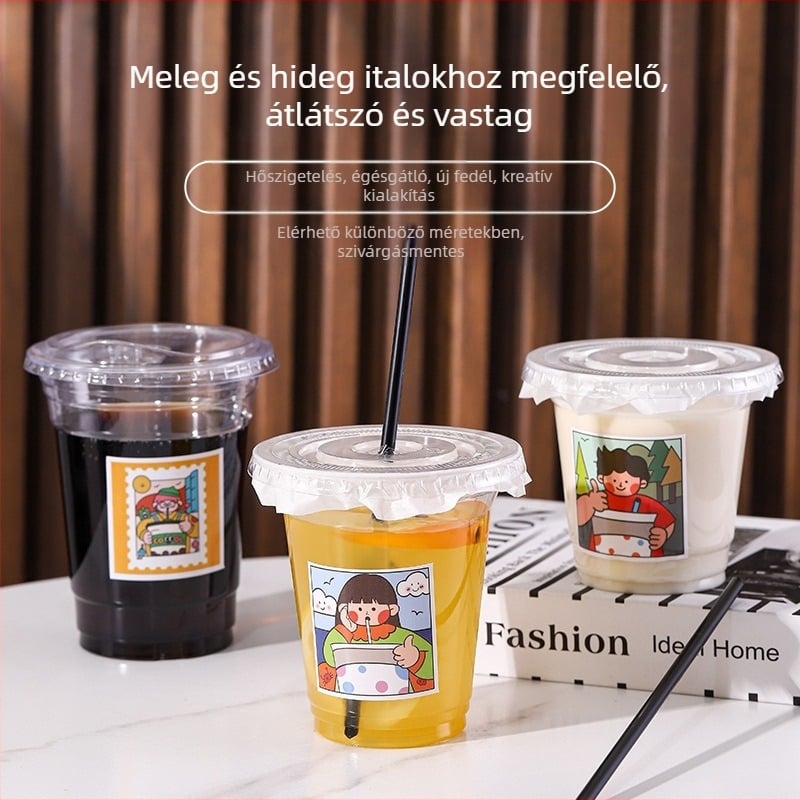 Egyszer használatos műanyag tej-tea pohár, elliptikus alakú, 401–500 ml kapacitású, nem lebomló, nem mikrózható