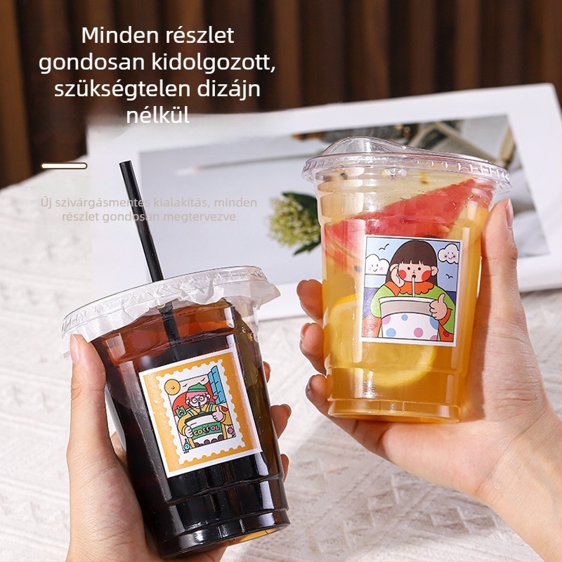 Egyszer használatos műanyag tej-tea pohár, elliptikus alakú, 401–500 ml kapacitású, nem lebomló, nem mikrózható