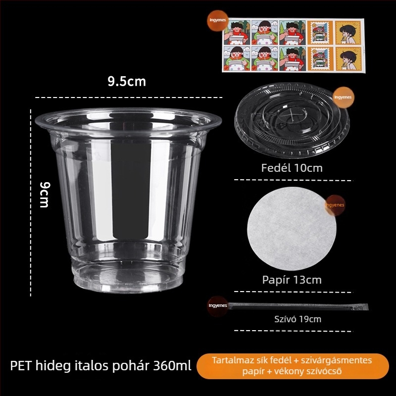 Egyszer használatos műanyag tej-tea pohár, elliptikus alakú, 401–500 ml kapacitású, nem lebomló, nem mikrózható