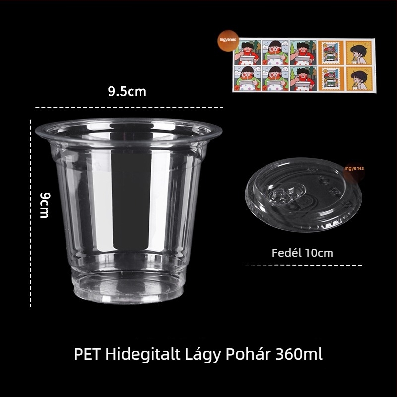 Egyszer használatos műanyag tej-tea pohár, elliptikus alakú, 401–500 ml kapacitású, nem lebomló, nem mikrózható