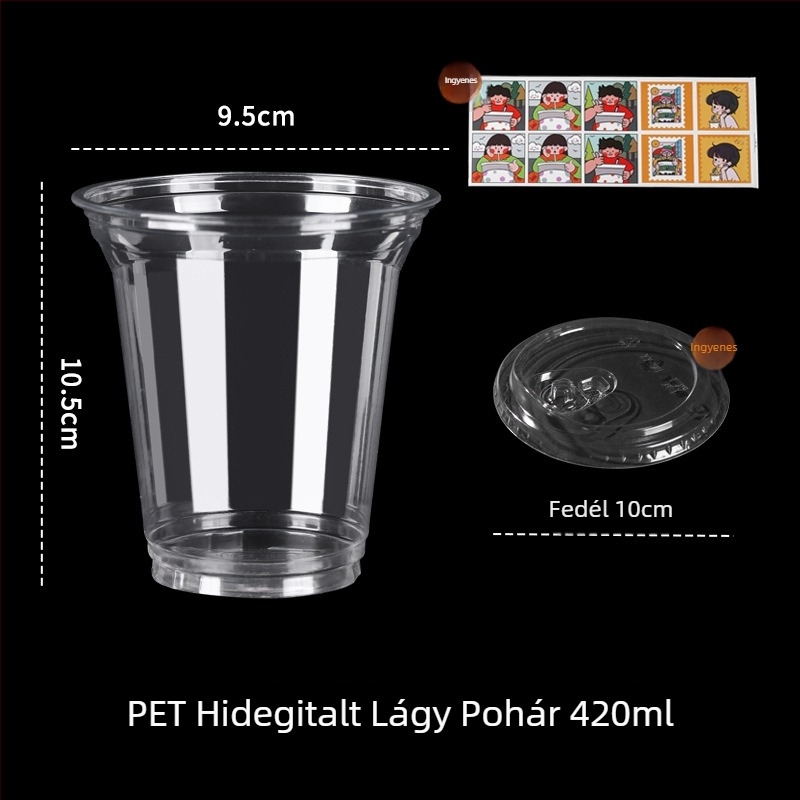 Egyszer használatos műanyag tej-tea pohár, elliptikus alakú, 401–500 ml kapacitású, nem lebomló, nem mikrózható