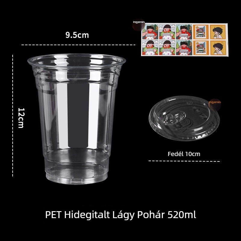 Egyszer használatos műanyag tej-tea pohár, elliptikus alakú, 401–500 ml kapacitású, nem lebomló, nem mikrózható