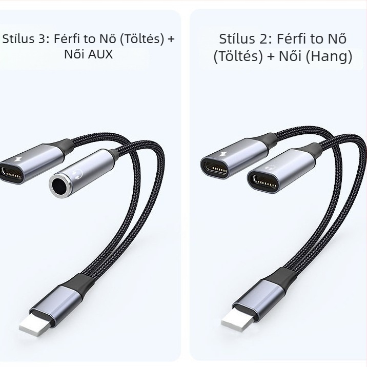 EVAN TY03 Type-C 3,5 mm fejhallgató adapter – 2 az 1-ben audio- és töltőkábellel Apple és Huawei készülékekhez